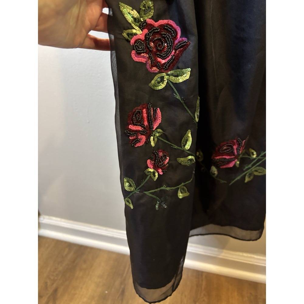 VTG NICOLE MILLER Black Strapless Maxi Dress Beaded Sequin Floral 6 Prom 90's - Picture 7 of 13